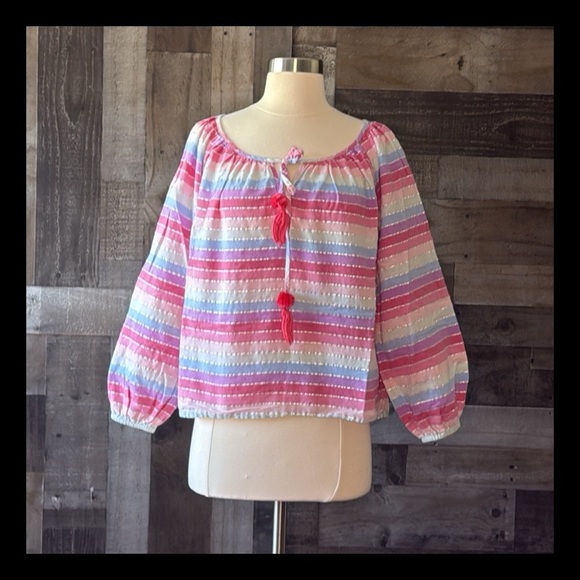 J.Crew rainbow peasant top XSmall pastel Barbiecore Softgirl elegant resortwear - Picture 1 of 10